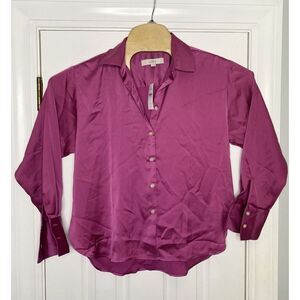 Loft Women's Satin Everyday Button Front Shirt Pink XS‎ New